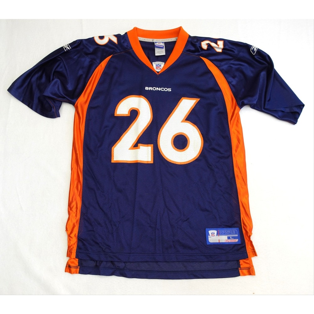Denver Broncos Jersey Mens Large Blue NFL Football Reebok Mesh Portis 26